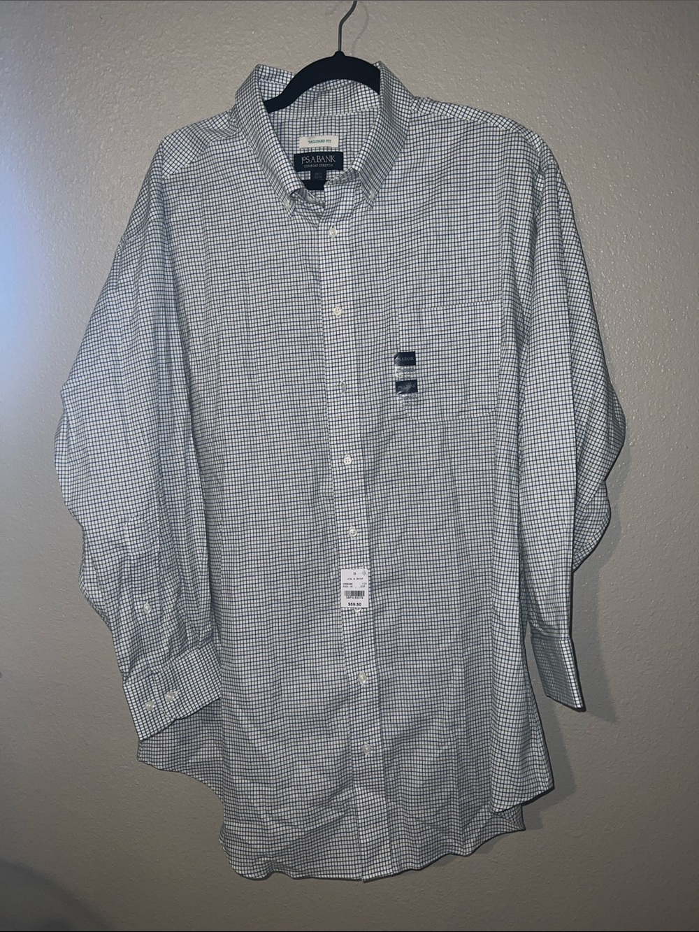 Jos. A. Bank Green and White Check Dress Shirt